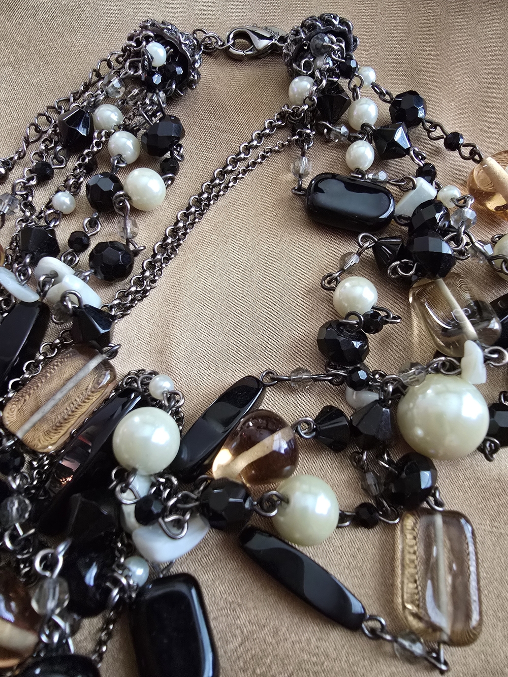 Multi-Strand Black and Pearl Statement Necklace - Picture 5 of 7